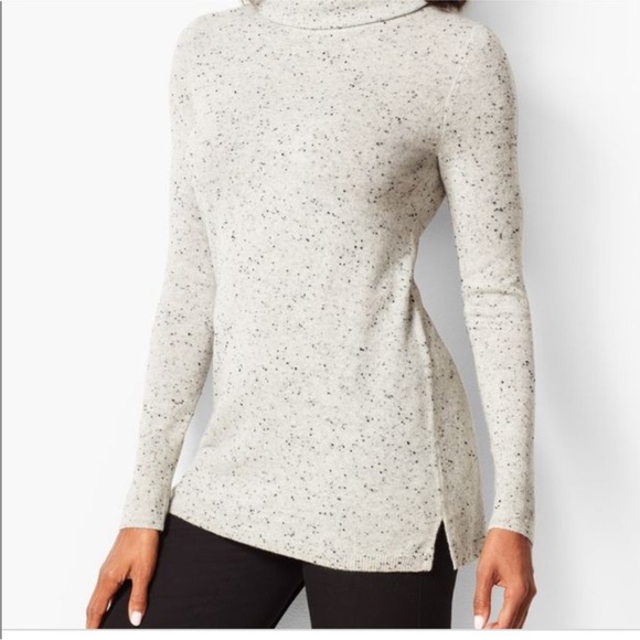 Talbots Sabrina Cashmere Gray Speckled Turtleneck Longline Sweater Medium - Picture 1 of 8